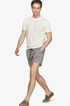 Dark brown ethnic print swim trunks
