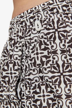 Dark brown ethnic print swim trunks
