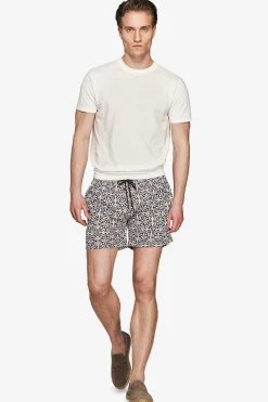 Dark brown ethnic print swim trunks