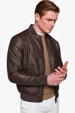 Dark brown leatherette bomber jacket