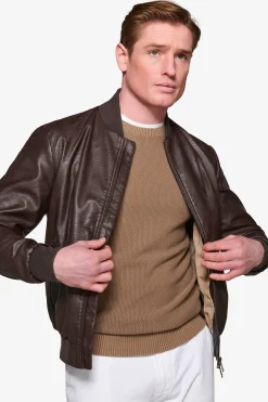 Dark brown leatherette bomber jacket