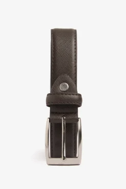 Dark brown Saffiano faux leather belt