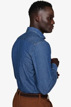 Dark wash chambray denim shirt