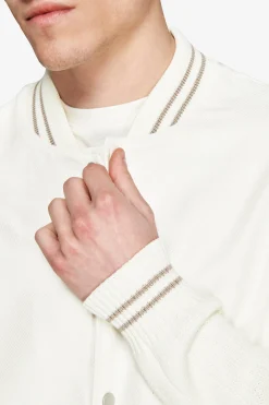 DNJ Cream dual material linen blend bomber jacket