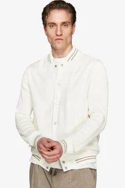 DNJ Cream dual material linen blend bomber jacket