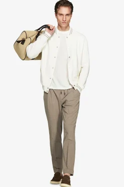 DNJ Cream dual material linen blend bomber jacket