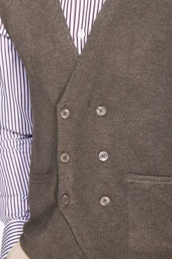 Dove gray double-breasted knitted waistcoat