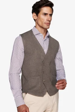 Dove gray double-breasted knitted waistcoat