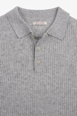 Gray flat rib knit polo