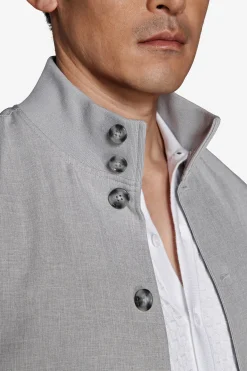 Gray stretch canvas bomber jacket