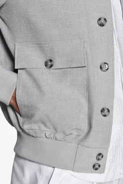 Gray stretch canvas bomber jacket