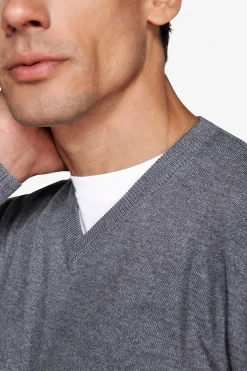 Gray V-neck sweater