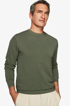 Green melange woven crewneck sweater