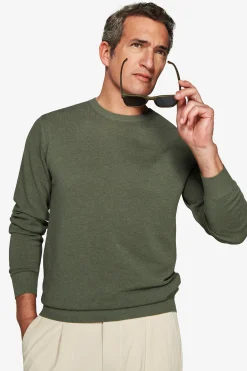 Green melange woven crewneck sweater