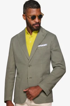 Green peak lapel textured blazer