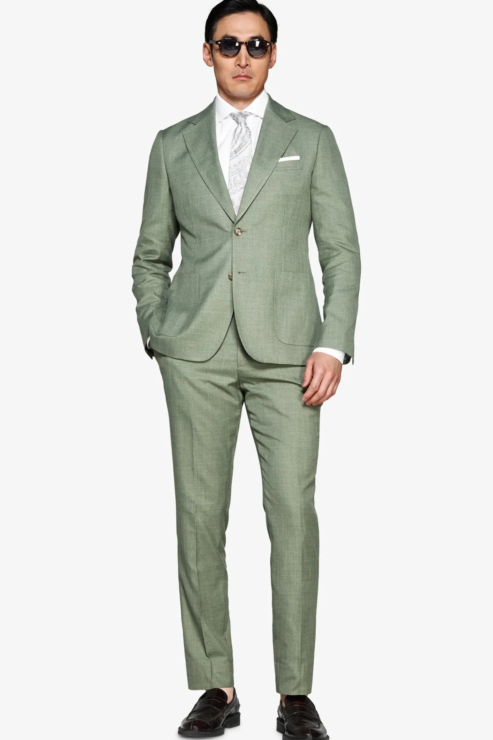 Green slub fabric blazer