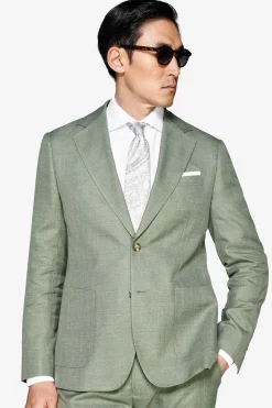 Green slub fabric blazer