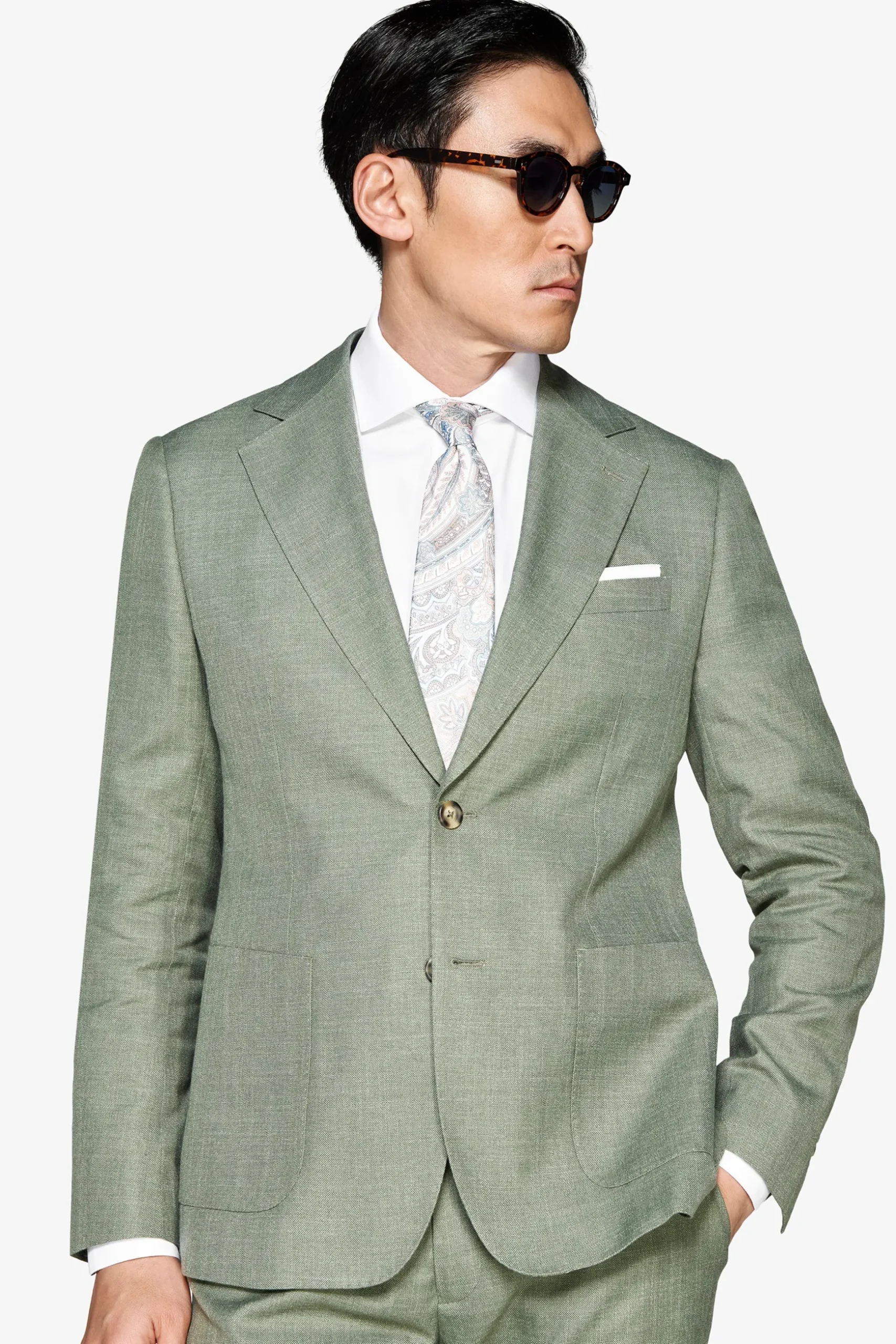 Green slub fabric blazer