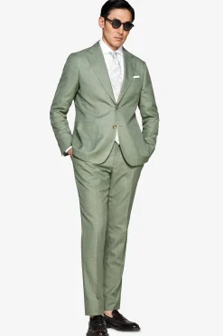 Green slub fabric blazer