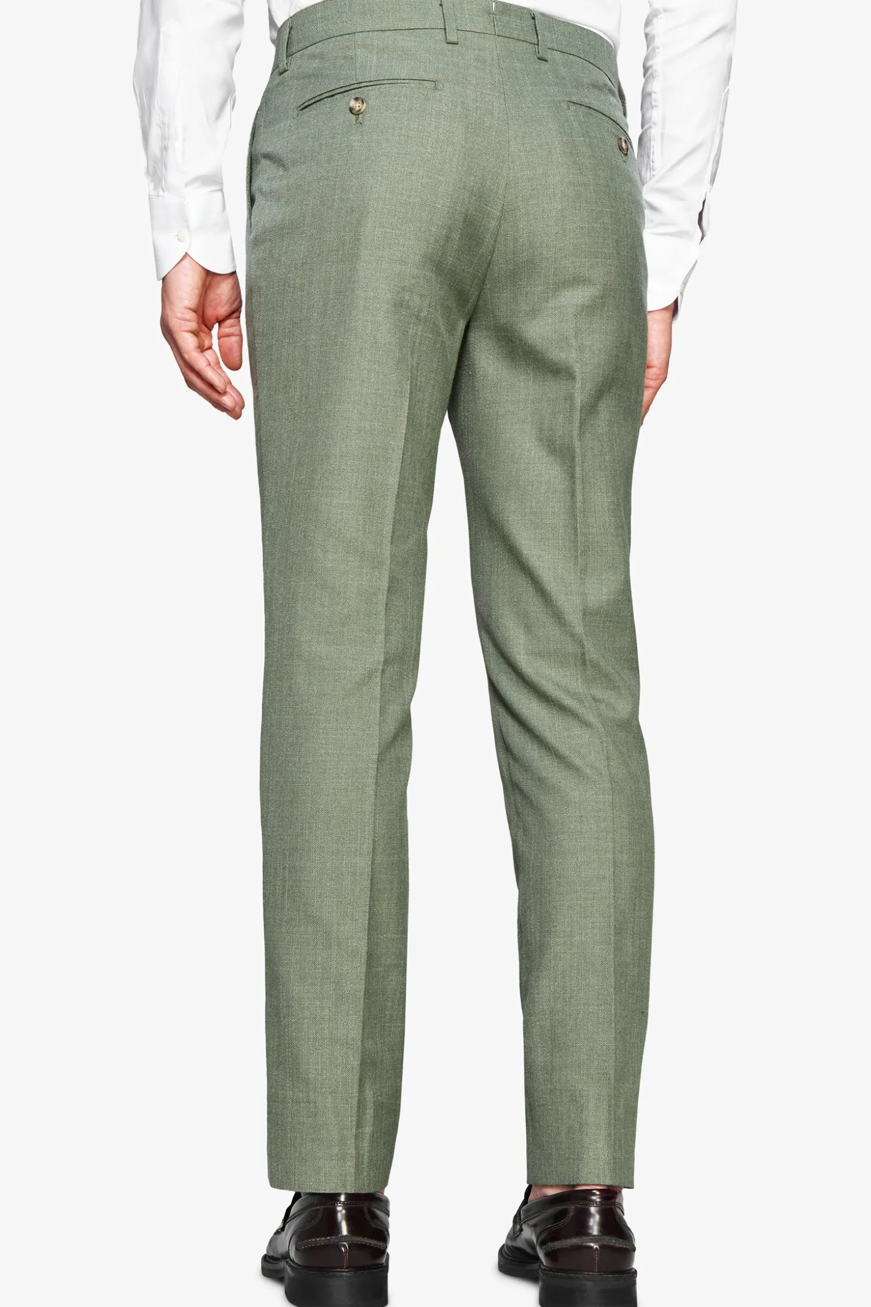 Green slub fabric trousers