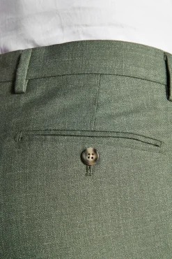 Green slub fabric trousers