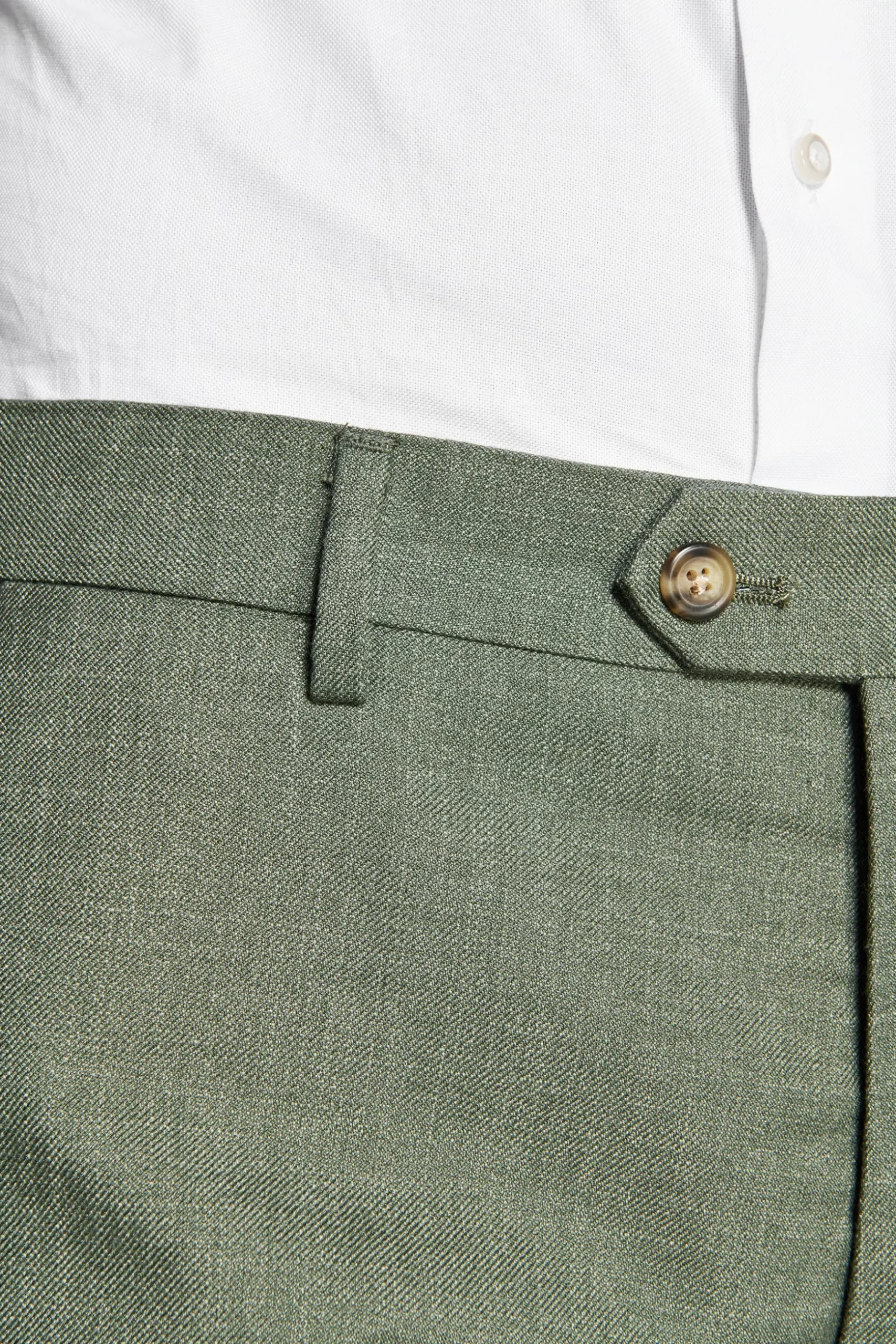 Green slub fabric trousers