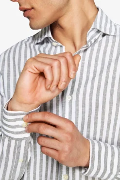 Green striped slim shirt