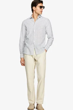 Green striped slim shirt