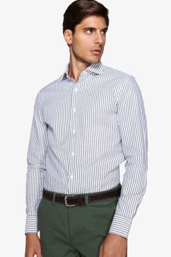 Green striped textured shirt