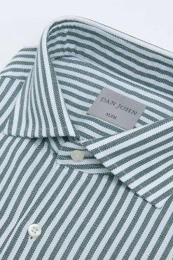 Green striped textured slim shirt