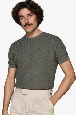 Green textured crewneck sweater