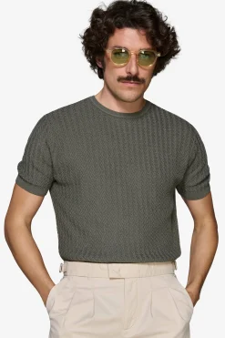 Green textured crewneck sweater