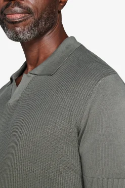 Green textured knit polo shirt
