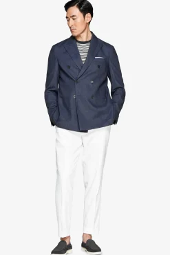 Indigo twill double-breasted blazer