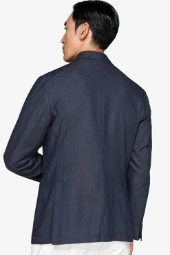 Indigo twill double-breasted blazer