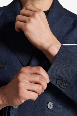 Indigo twill double-breasted blazer