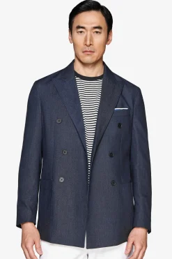 Indigo twill double-breasted blazer
