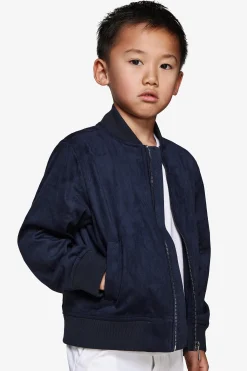 KIDS Blue ecosuede full zip bomber jacket