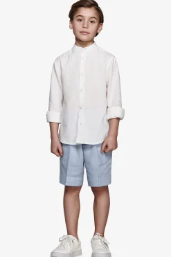 KIDS Cream linen blend mandarin collar shirt