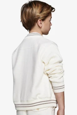 KIDS Cream two-material linen blend bomber jacket