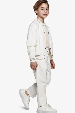KIDS Cream two-material linen blend bomber jacket