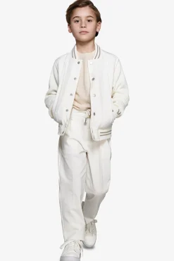 KIDS Cream two-material linen blend bomber jacket