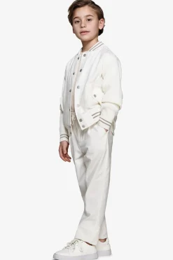 KIDS Cream two-material linen blend bomber jacket