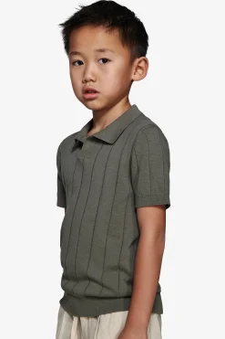 KIDS Green flat rib knit polo