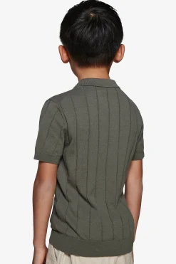 KIDS Green flat rib knit polo