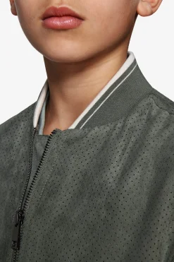 KIDS Green perforated ecosuede bomber jacket