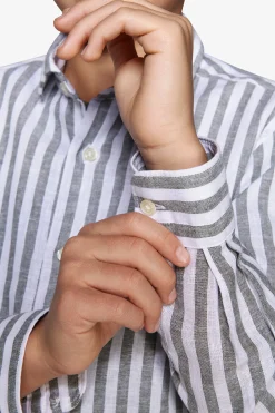 KIDS Green striped linen blend shirt
