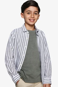KIDS Green striped linen blend shirt