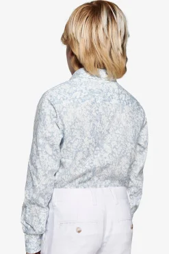KIDS Light blue floral print linen blend shirt