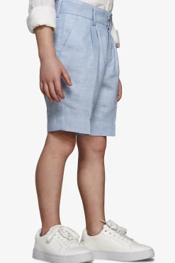 KIDS Light blue linen blend pleated Bermuda shorts